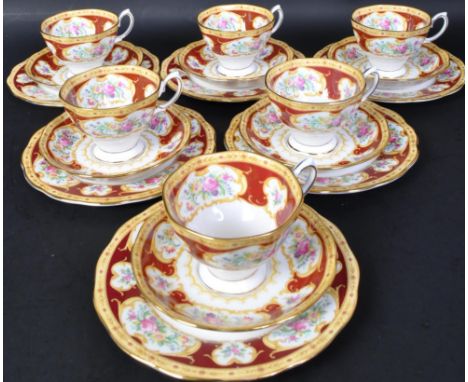 A vintage 20th Century Royal Albert six person tea service in the pattern of Lady Hamilton. The six piece trio comprising of 