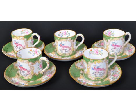 A set of five 20th Century Minton cockatrice coffee / tea service set. Comprising of demitasse cups and saucers. In white and