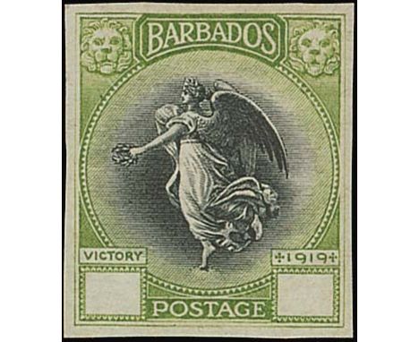 Barbados1920-21 Victory IssueImperforate Colour TrialsPence value in black and yellow-green with blank value tablets on gumme