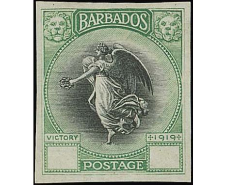 Barbados1920-21 Victory IssueImperforate Colour TrialsPence value in black and green with blank value tablets on gummed water
