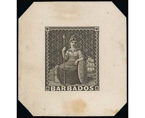 Barbados1852-55 Blued Paper IssueDie ProofMaster die proof in black on India paper, affixed to thin card (38x40mm.) with cham