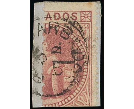 Barbados1878 1D. ProvisionalsSmaller numeral "1", 6mm. high, and smaller letter "D", 2½mm. high (Type C)A right half reading 