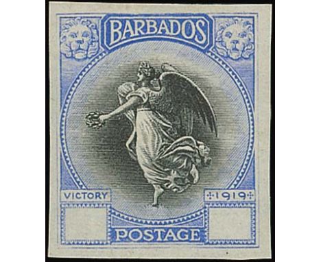 Barbados1920-21 Victory IssueImperforate Colour TrialsPence value in black and blue with blank value tablets on gummed waterm