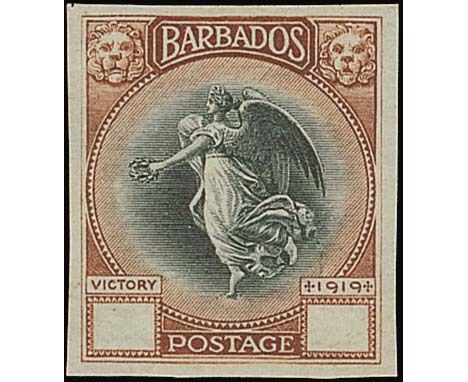 Barbados1920-21 Victory IssueImperforate Colour TrialsPence value in black and brown with blank value tablets on gummed water