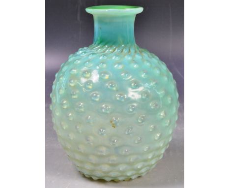 A vintage early 20th Century Art Deco studio art glass vase having an iridescent / opalescent colour with spiked hobnail bulb