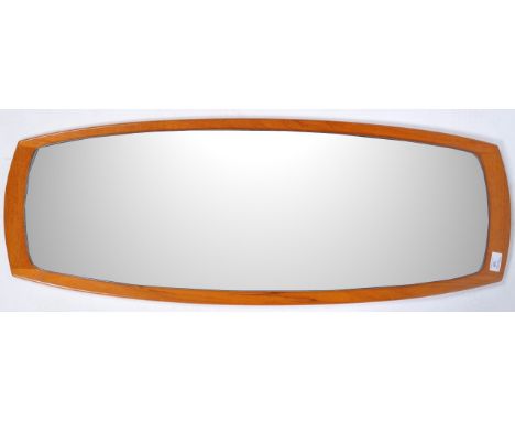 A retro vintage 1960's teak wood wall mirror of frameless oblong shape having teak wood sides and central mirror panel. Compl