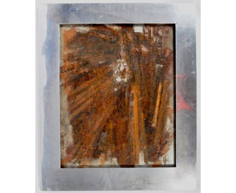 A large retro vintage mid 20th Century mixed media painting / wall art using a various newspaper strips with overlaying paint