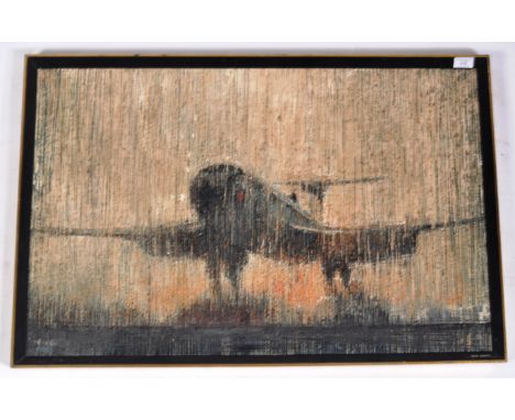 David G. M. Arnott - A retro vintage 20th Century English acrylic / oil on canvas textured painting entitled ' Take Off In Th