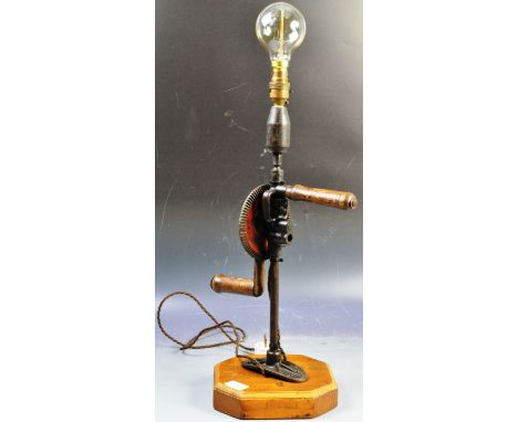 A retro vintage 20th Century English&nbsp;upcycled / repurposed hand held drill converted to a steampunk industrial table / d