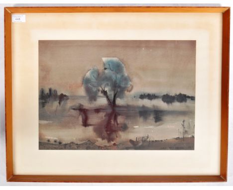 Dora Plestenjak (Born 1934) - A retro vintage 20th Century 1965 Slovenian watercolour painting a lonely tree stood beside a r