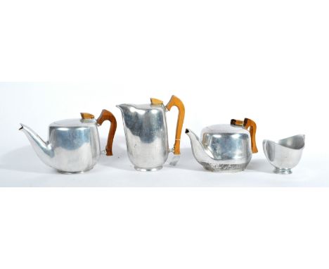 Picquot Ware -&nbsp;A vintage retro mid 20th Century coffee/ tea service made from stainless steel and beech wood including a
