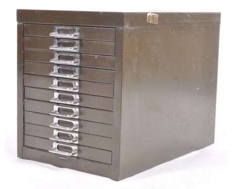 Freddy Brown - Bisley - An original retro vintage mid 20th Century 1950's industrial enamel desk top 10 drawer filing cabinet