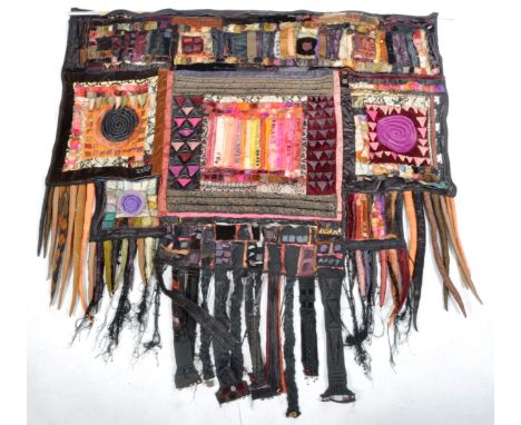 Faith Loy Plaut - An impressive retro vintage 20th Century textile wall hanging of abstract form having a central patchwork p