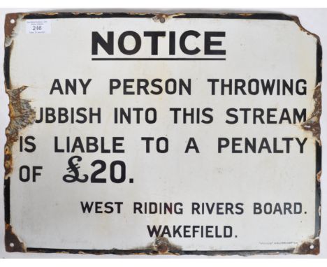 Notice - An original vintage 20th Century notice / caution rectangular enamel porcelain advertising sign. The sign reading in