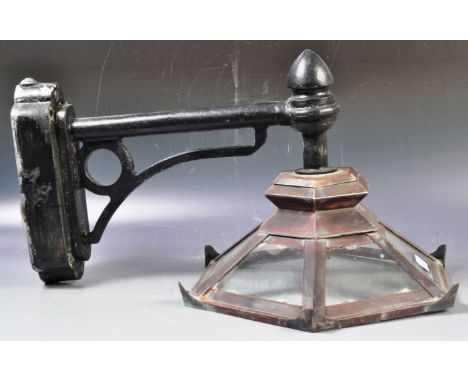 An antique 19th Century Victorian copper and iron external street / house wall mountable lantern / lamp light of octagonal fo