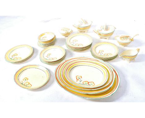 Bristol Pountney &amp; Co - "Amberone" - An antique early 20th Century English Art Deco china ceramic dinner / dining service
