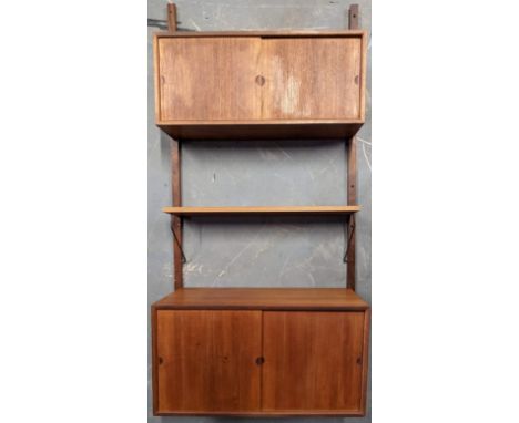 Cado - Poul Cadovius - Royal - A retro vintage mid 20th century Danish teak modular wall shelving system comprising of two up