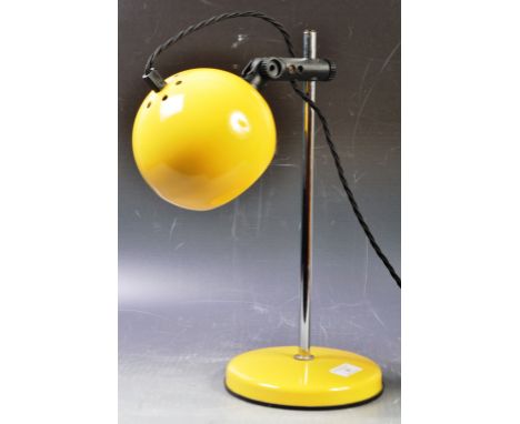 An original retro vintage 20th Century Danish work desk table lamp light having a yellow enamel spherical mushroom type shade