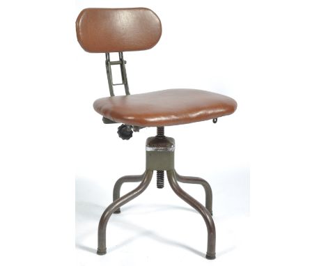 Evertaut - A retro vintage 20th Century industrial factory machinists stool chair raised on an adjustable tubular swivel fram