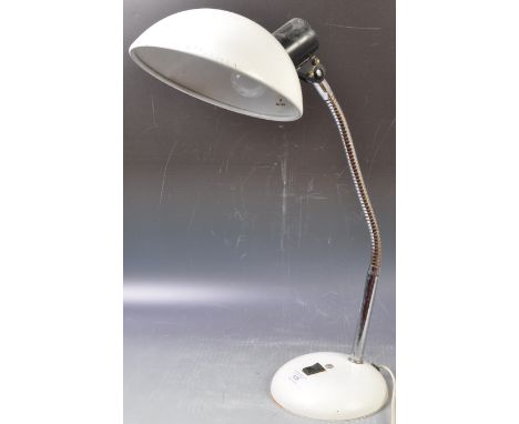 NF Luminaires - A retro vintage 20th Century French industrial workmen's gooseneck table / desk lamp light having a white fin