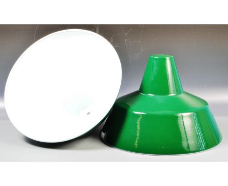 Louis Poulsen - A pair of believed original 1960's designed industrial enamel pendant lamp light shades having a good British