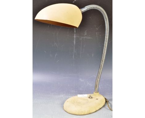 Dulci - An original retro vintage mid 20th Century work table desk lamp light having a cream enamel shade with chrome goosene