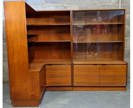 Turnidge Of London - A large retro vintage mid 20th Century teak wood corner cabinet / display bookcase having an open shelve