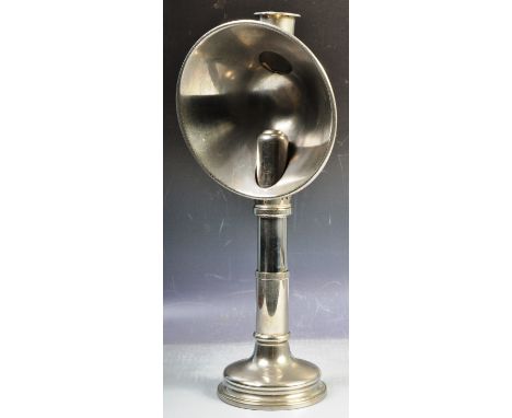 A retro vintage early - mid 20th Century chrome students lamp / candle desk lamp having a circular pan shade with cylindrical