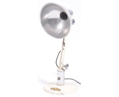 Sol-Tan - A vintage retro 20th Century British designer industrial enamel heat lamp light having a polished aluminium pendant