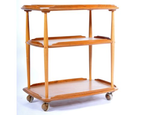 Lucian Ercolani - Ercol - Model 458 - A retro vintage 20th Century blonde beech and elm three tier serving tea trolley / cock