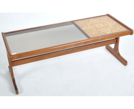 G plan - A retro vintage 20th Century British design teak wood and tile top rectangular coffee table / centre occasional tabl