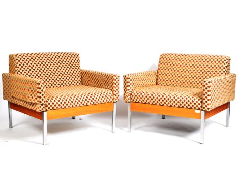 Roneo Vickers - A pair of original retro vintage mid 20th Century steel &amp; teak modular reception / waiting room armchairs