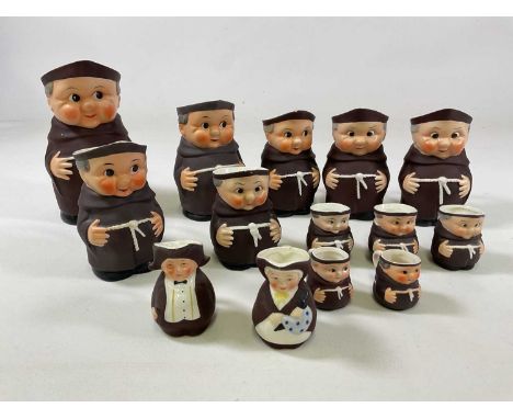 A collection of Goebel monk character jugs, tallest 21cm, includes Bumble and Mrs Gamp (14)