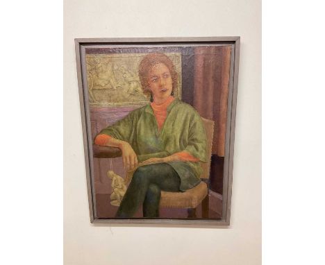 UNATTRIBUTED; oil on canvas, portrait of seated female circa 1960, 99 x 76cm, framed (af).