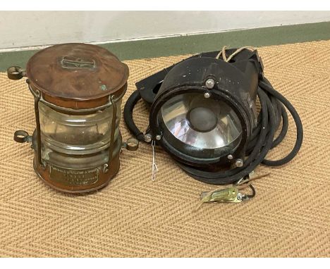 A Naval Aldis lamp and a brass ship's mast light.