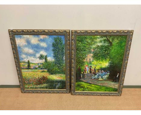 AFTER CLAUDE MONET; a pair of oils on canvas, 79 x 59cm, framed.
