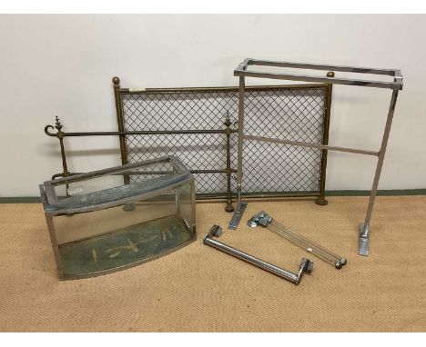 A collection of early 20th century and Art Deco chrome and brass items, comprising a fish tank, a floor standing towel rail, 