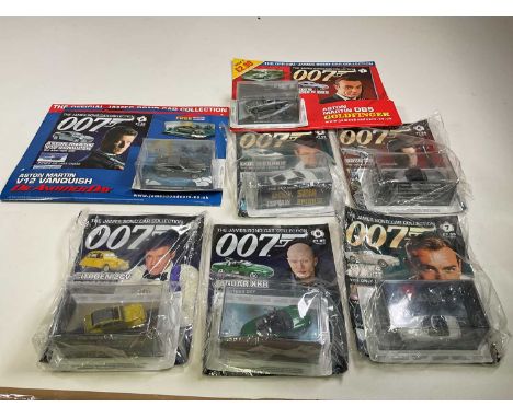 JAMES BOND MAGAZINE COLLECTABLE CARS; Nos 1 to 7 all complete with magazines and five unopened including Aston Martin, and th