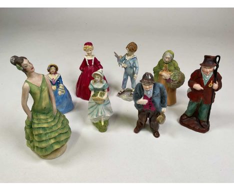 A group of ceramic figures including Royal Worcester 3081 'Grandmother's Dress' etc.