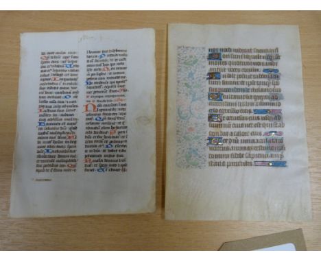 15th Century Manuscript Leaves.&nbsp;&nbsp;Single vellum leaf from an illuminated book of hours, prob. French c.1470`s. In go