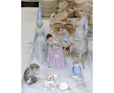 Two Lladro figures; 2 other decorative animal figures; etc.