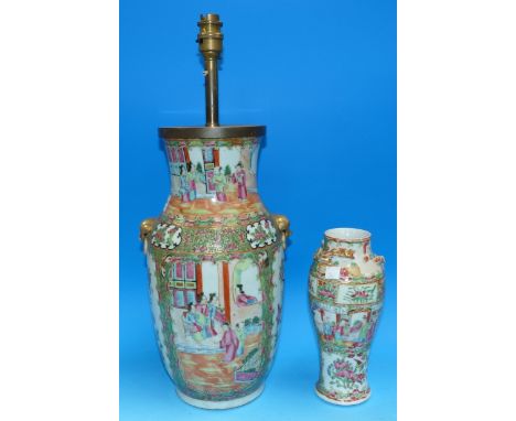 A table lamp with Canton porcelain base (a.f.); another similar vase