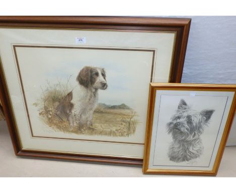 James Rosby:  Springer Spaniel, signed limited edition print; a similar print; a print of a Yorkshire Terrier, framed and gla