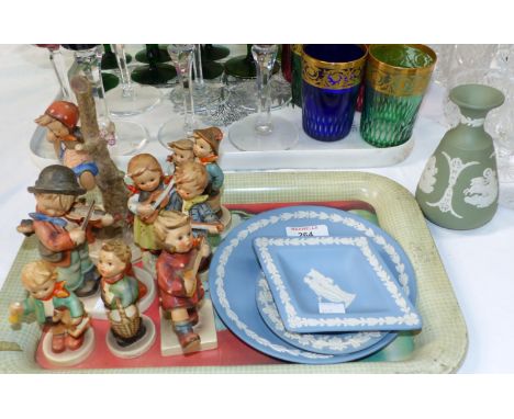 Seven Hummel figures of children; 4 pieces of Wedgwood