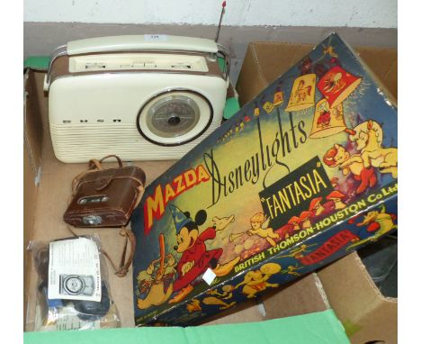 An originally boxed set of vintage Mazda Disney Christmas lights (sold as a collector’s item only); a 1960's Bush transistor 