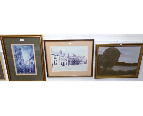 S Garbutt:  Stockport marketplace, artist signed limited edition print, framed and glazed; B Goudy:  "Grapes Hotel", artist s