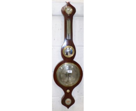 A 19th century mahogany cased mercury column banjo barometer with thermometer