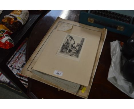 A pencil signed black and white etching by Edward Cherry; various booklets etc