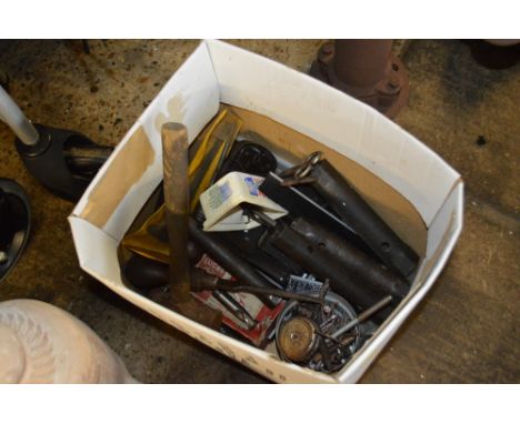 A box of various hand tools; sockets etc