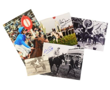 Horse Racing - a collection of x5 signed photographs of various jockeys / trainers, comprising: Willie Carson, Richard Dunwoo